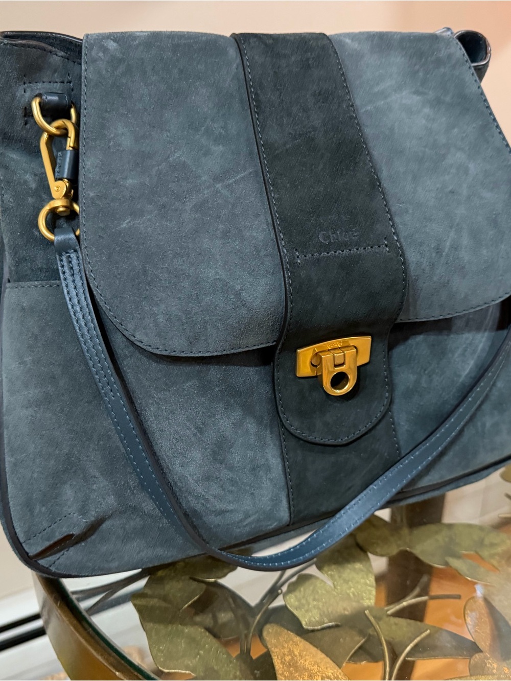 Chloé Lexa Medium Suede Shoulder Bag - Navy Blue (Never Used / NWOT) View 3